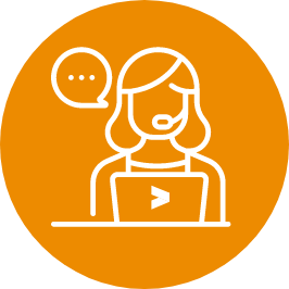 Outline of a women with a headset on in front of laptop