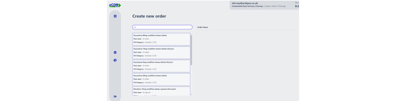 Orders can be created using the available products and pack sizes available on the hospital formulary